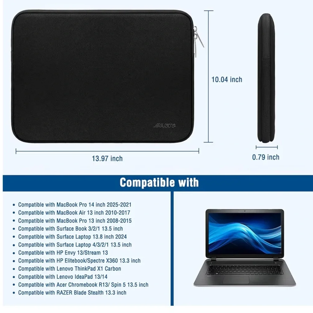 Durable Protective Computer Laptop Sleeve Bag with Small Case-BLACK